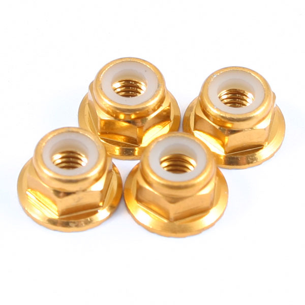 image Fastrax M4 Gold Flanged Locknuts 4Pcs - Image 1