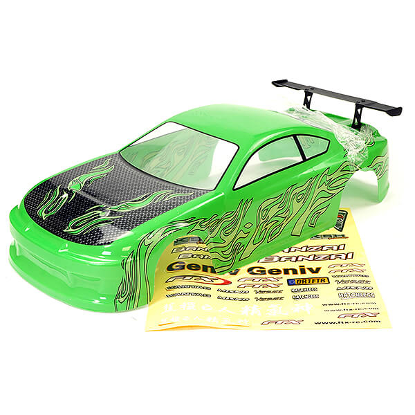 image FTX BANZAI PRE-PAINTED BODY SHELL WITH DECALS & WING - GREEN - Image 1