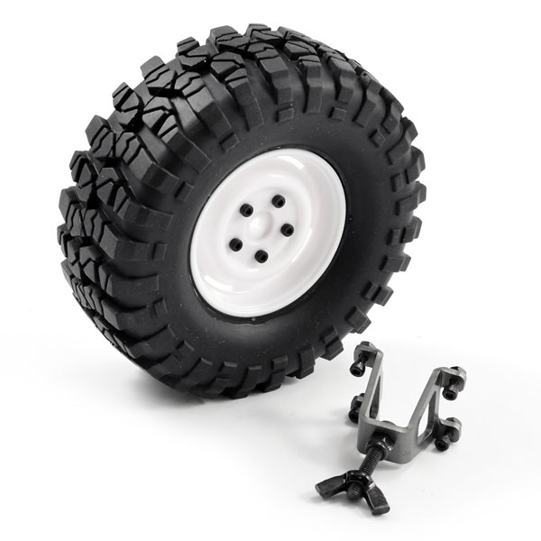 image FTX OUTBACK SPARE TYRE MOUNT & TYRE/STEEL LOOK LUG WHEEL WHITE - Image 1