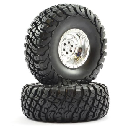 FTX MAULER 2.2" ALL TERRAIN TYRES PRE-GLUED ON CHROME WHEEL (2)