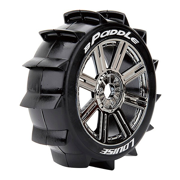 image LOUISE RC B-PADDLE 1/8 FR/RR SOFT HEX 17MM SPOKE BLACK CHROME - Image 1