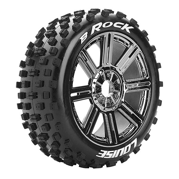 image LOUISE RC B-ROCK 1/8 FR/RR SOFT HEX 17MM SPOKE BLACK CHROME - Image 1