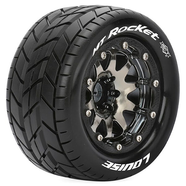 image LOUISE RC MT-ROCKET 1/10 SOFT BEAD-LOCK/0 OFFSET HEX 12MM BLACK CHROME - Image 1