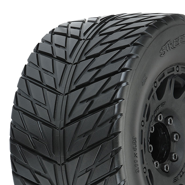 image PROLINE STREET FIGHTER 3.8" BELTED TIRES MOUNTED ON RAID BLACK WHEELS 8x32 HEX 17MM - Image 1