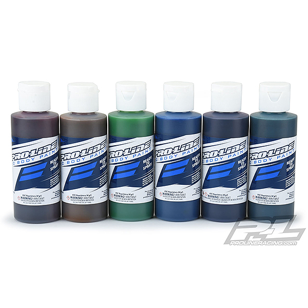 image PROLINE RC BODY PAINT CANDY COLOUR SET (RED/YELL/GRE/BLUE/VIO/TURQ) - Image 1