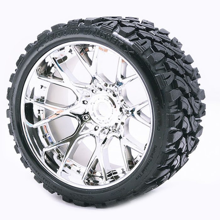 SWEEP TERRAIN CRUSHER BELTED TYRE SILVER 17MM WHEEL 1/2 OFFS - Image 1