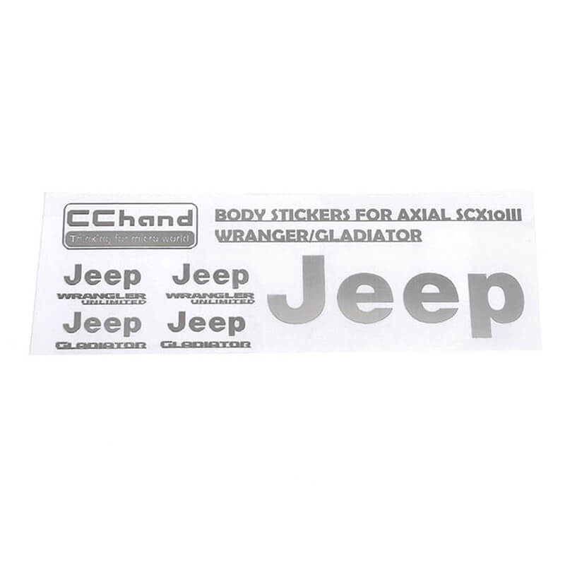image RC4WD METAL LOGO DECAL SHEET FOR AXIAL 1/10 SCX10 III JEEP (GLADIATOR/WRANGLER) (SILVER) - Image 1