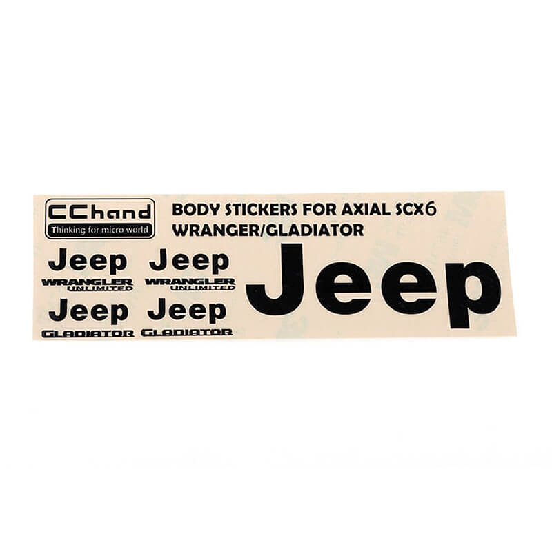 image RC4WD METAL LOGO DECAL SHEET FOR AXIAL 1/6 SCX6 JEEP WRANGLER (BLACK) - Image 1