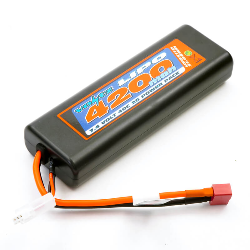 image VOLTZ 4200mah ROUND/OVAL CASE 2S 40C 7.4V LIPO STICK PACK - DEANS - Image 1