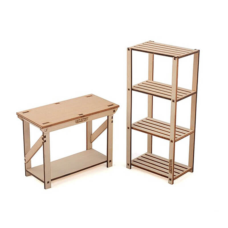 image RC4WD 1/10 WOOD GARAGE SHELVES & WORK BENCH SET - Image 1