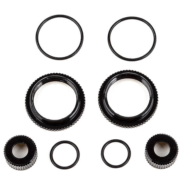 image TEAM ASSOCIATED 13MM SHOCK COLLAR AND SEAL RETAINER SET, BLACK ALUMINIUM - Image 1