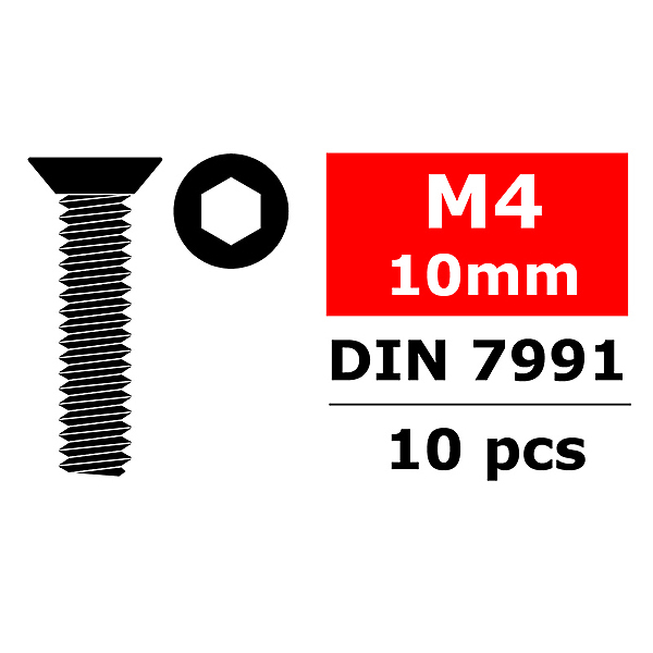 image CORALLY STEEL SCREWS M4 X 10MM HEX FLAT HEAD 10 PCS - Image 1