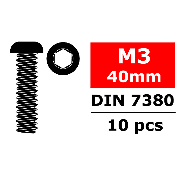image CORALLY HEX BUTTON HEAD SCREW M3X40 STEEL 10 PCS - Image 1