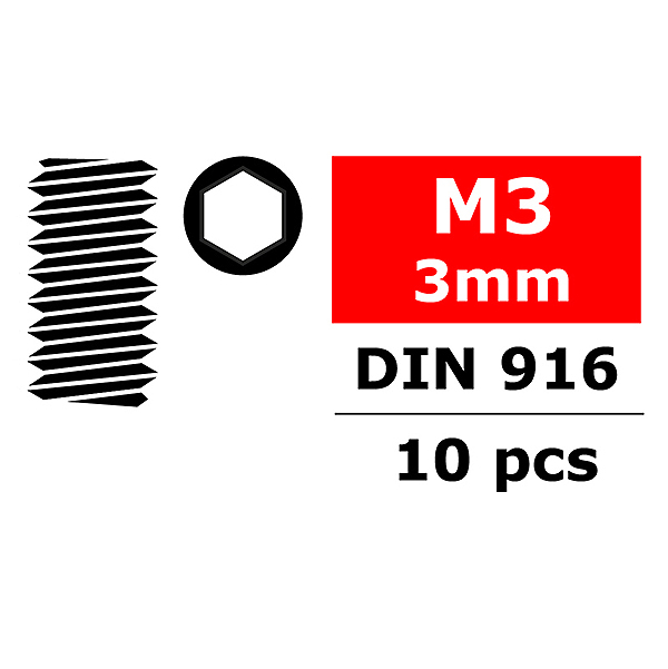 image CORALLY STEEL SET SCREWS M3 X 3MM HEX 10 PCS - Image 1
