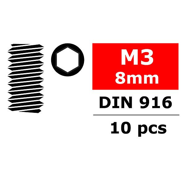 image CORALLY STEEL SET SCREWS M3 X 8MM HEX 10 PCS - Image 1