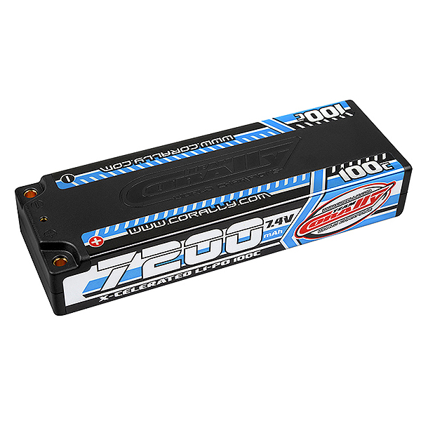 image CORALLY XCELERATED 100C LIPO BATTERY 7200 MAH 7.4V STICK 2S 4MM BULLIT - Image 1