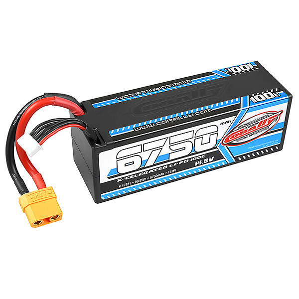 image CORALLY XCELERATED 100C LIPO BATTERY 6750 MAH 14.8V STICK 4S HARDWIRE XT90 - Image 1