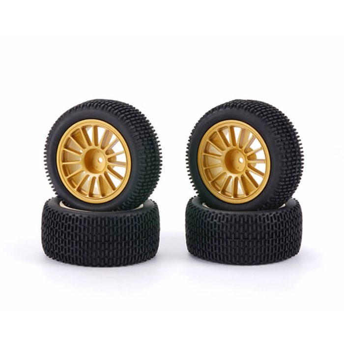 CARISMA M48S DIRT SPEC TYRES MOUNTED GOLD MULTISPOKE WHEELS - Image 1