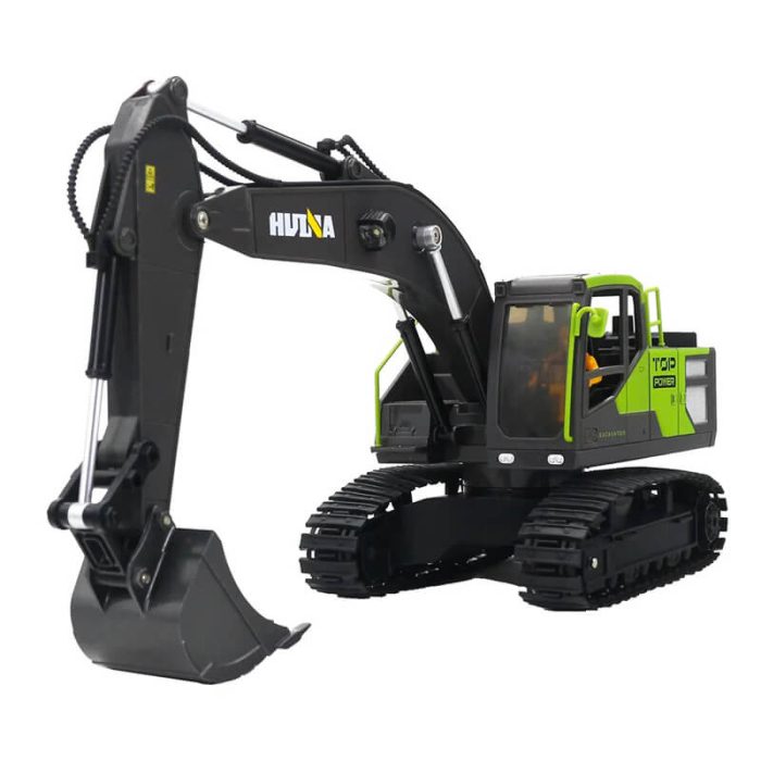 HUINA 2.4G 11CH RC EXCAVATOR GREEN 680° TURNTABLE w/SMOKE - Image 1
