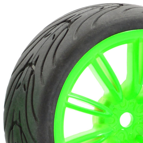 image FASTRAX 1/10 STREET/TREAD TYRE 20SP GREEN WHEEL - Image 1