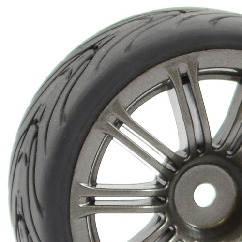 image FASTRAX 1/10 STREET/TREAD TYRE 20SP GUN METAL WHEEL - Image 1