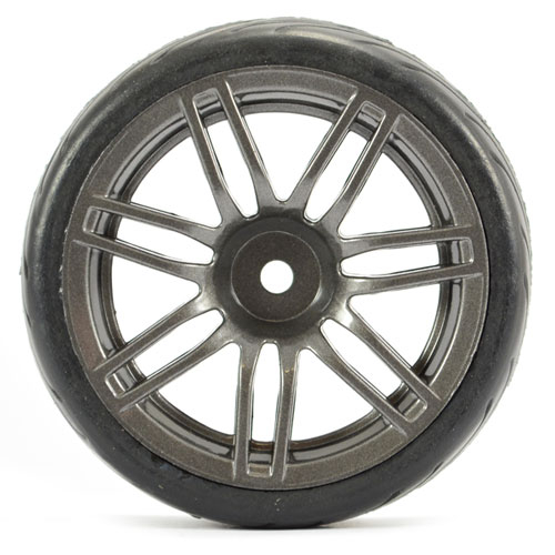 image FASTRAX 1/10 STREET/TREAD TYRE 14SP GUN METAL WHEEL - Image 1
