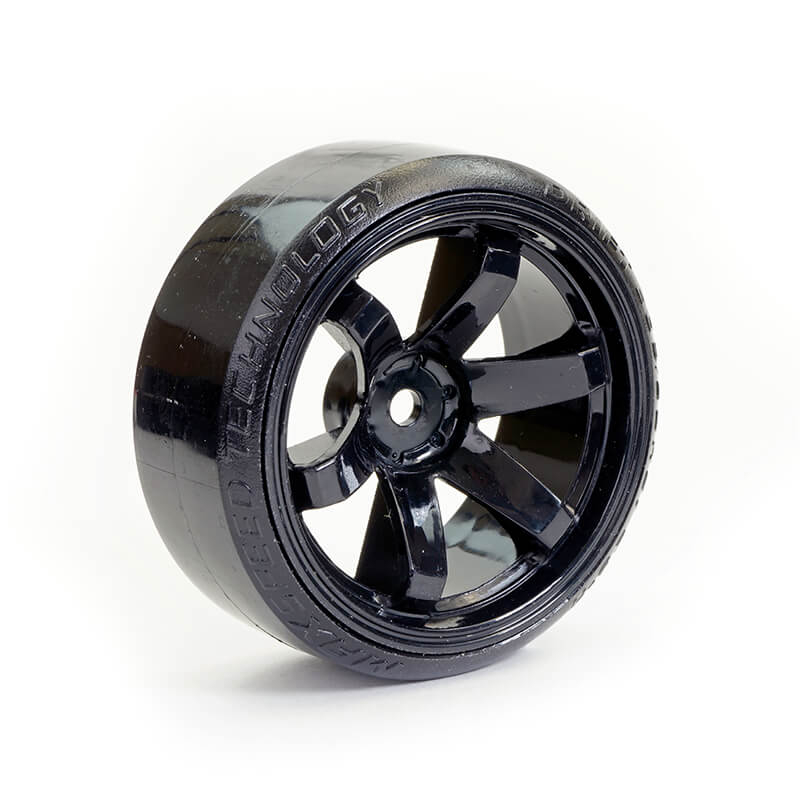 image FASTRAX 1/10 STREET/DRIFT TYRE 6-SPOKE WHEEL (6MM OFFSET) - BLACK - Image 1