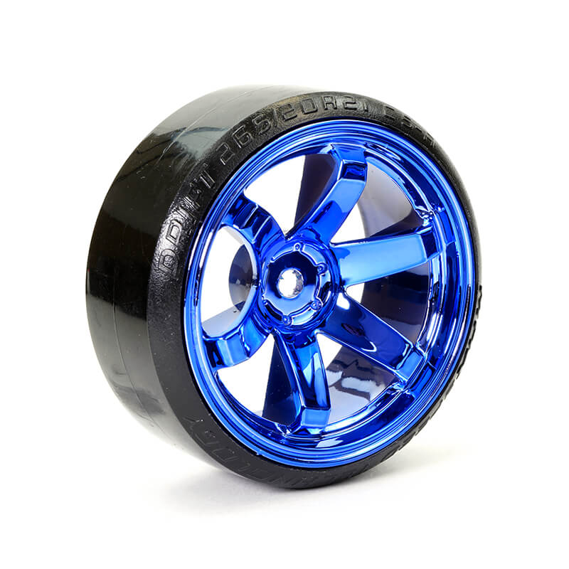 image FASTRAX 1/10 STREET/DRIFT TYRE 6-SPOKE WHEEL (6MM OFFSET) - BLUE CHROME - Image 1