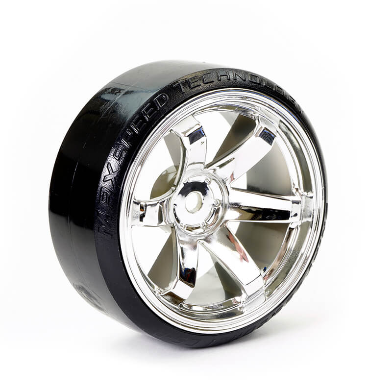 image FASTRAX 1/10 STREET/DRIFT TYRE 6-SPOKE WHEEL (6MM OFFSET) - CHROME - Image 1