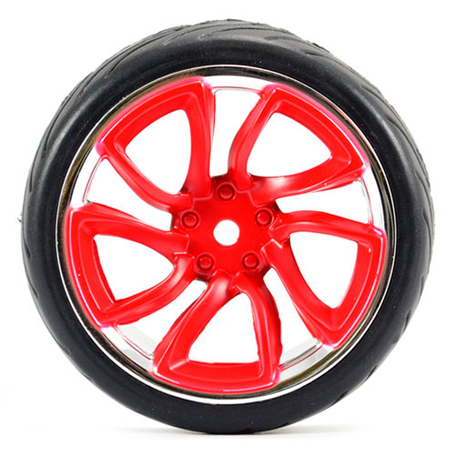 image FASTRAX 1/10 STREET/TREAD TYRE TRI-5 RED/CHROME WHEEL - Image 1