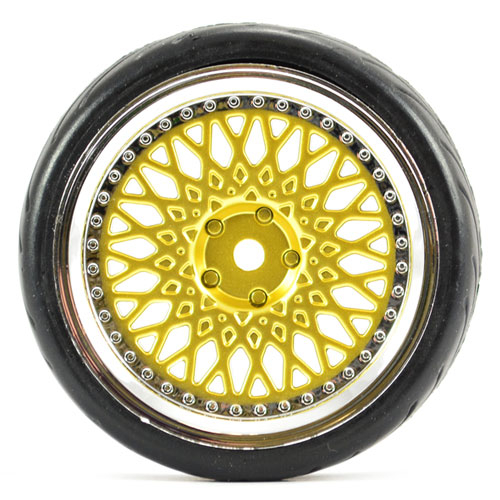 image FASTRAX 1/10 STREET/TREAD TYRE CLASSIC GOLD/CHROME WHEEL - Image 1