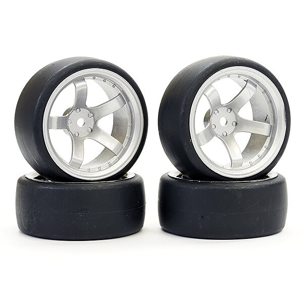 image FASTRAX 1/10 (4) DRIFT D1 TYRE w/9MM 5-SPOKE WHEEL- SATIN SIL - Image 1