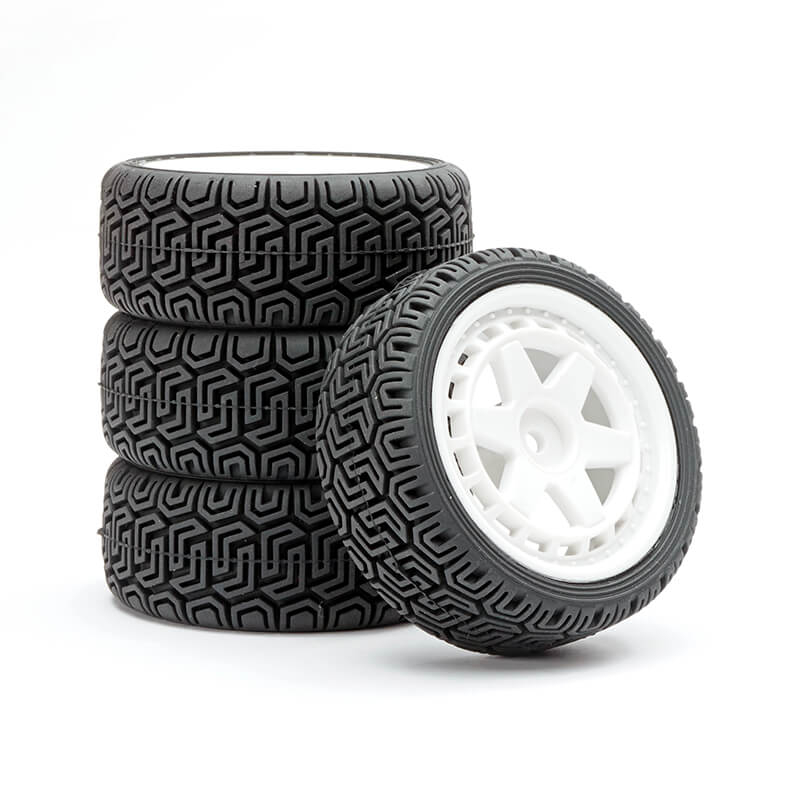 image FASTRAX 1/10 'GEOMETRIC' RALLY TYRES/6-SPOKE WHITE WHEELS (4) - Image 1