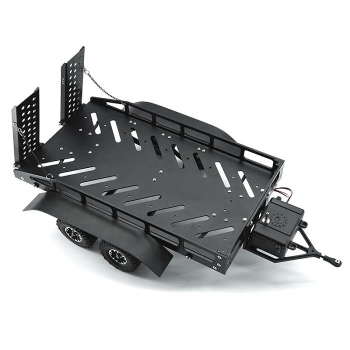 FASTRAX DUAL-AXLE TRAILER w/RAMPS & LEDs (Med 1/12-1/18) - BLACK - Image 1