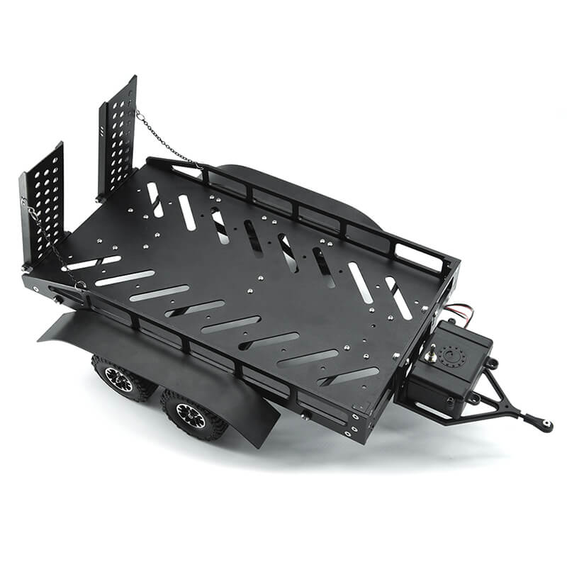 image FASTRAX DUAL-AXLE TRAILER w/RAMPS & LEDs (Med 1/12-1/18) - BLACK - Image 1