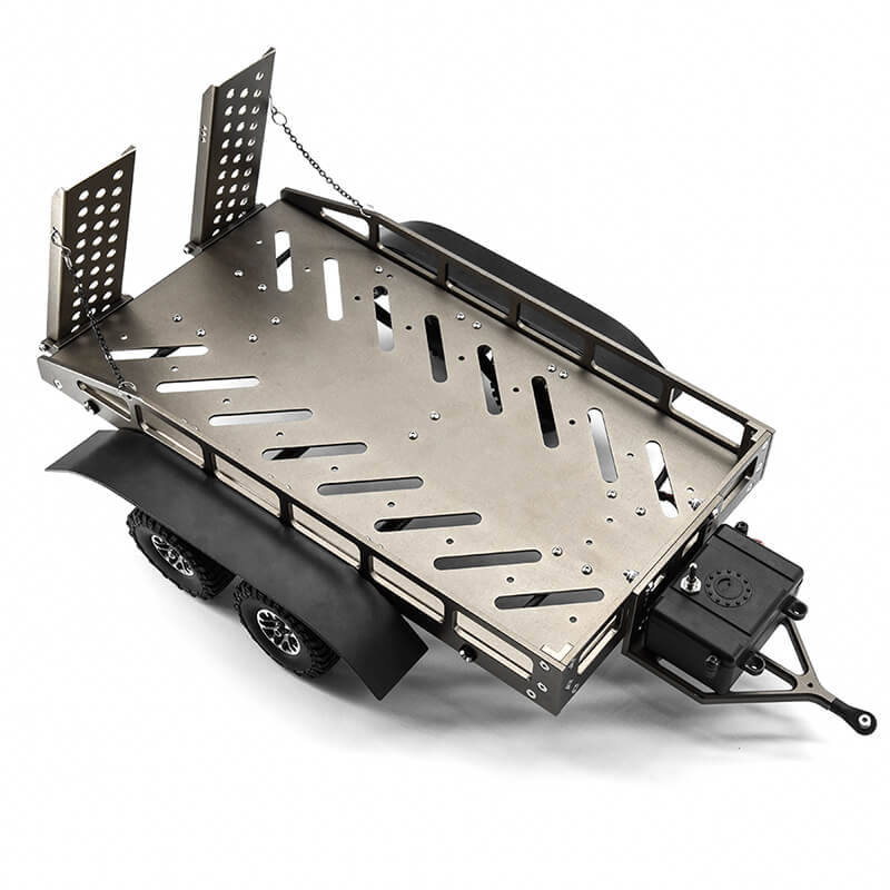 image FASTRAX DUAL-AXLE TRAILER w/RAMPS & LEDs (Med 1/12-1/18) - TITANIUM - Image 1