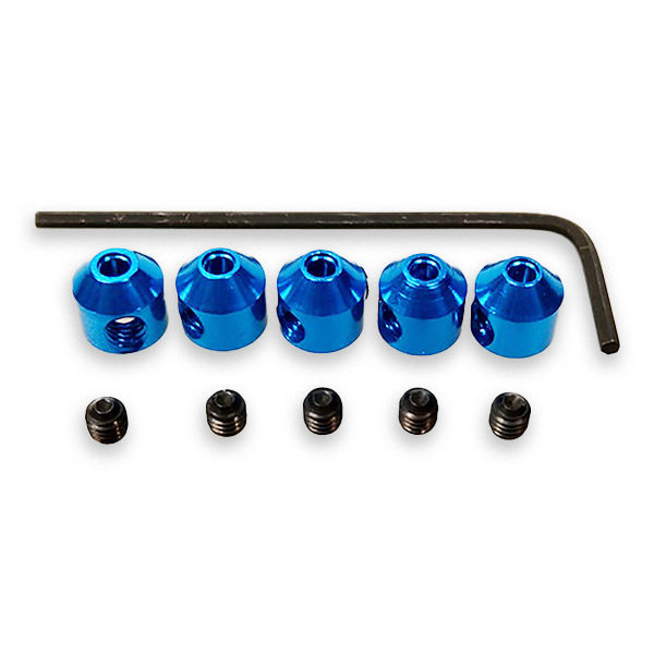 image FASTRAX ALUMINIUM COLLETS (5) BLUE w/SCREWS & WRENCH - Image 1