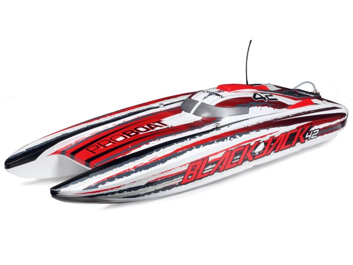 Blackjack 42" 8S Brushless Catamaran RTR: White/Red - Image 1