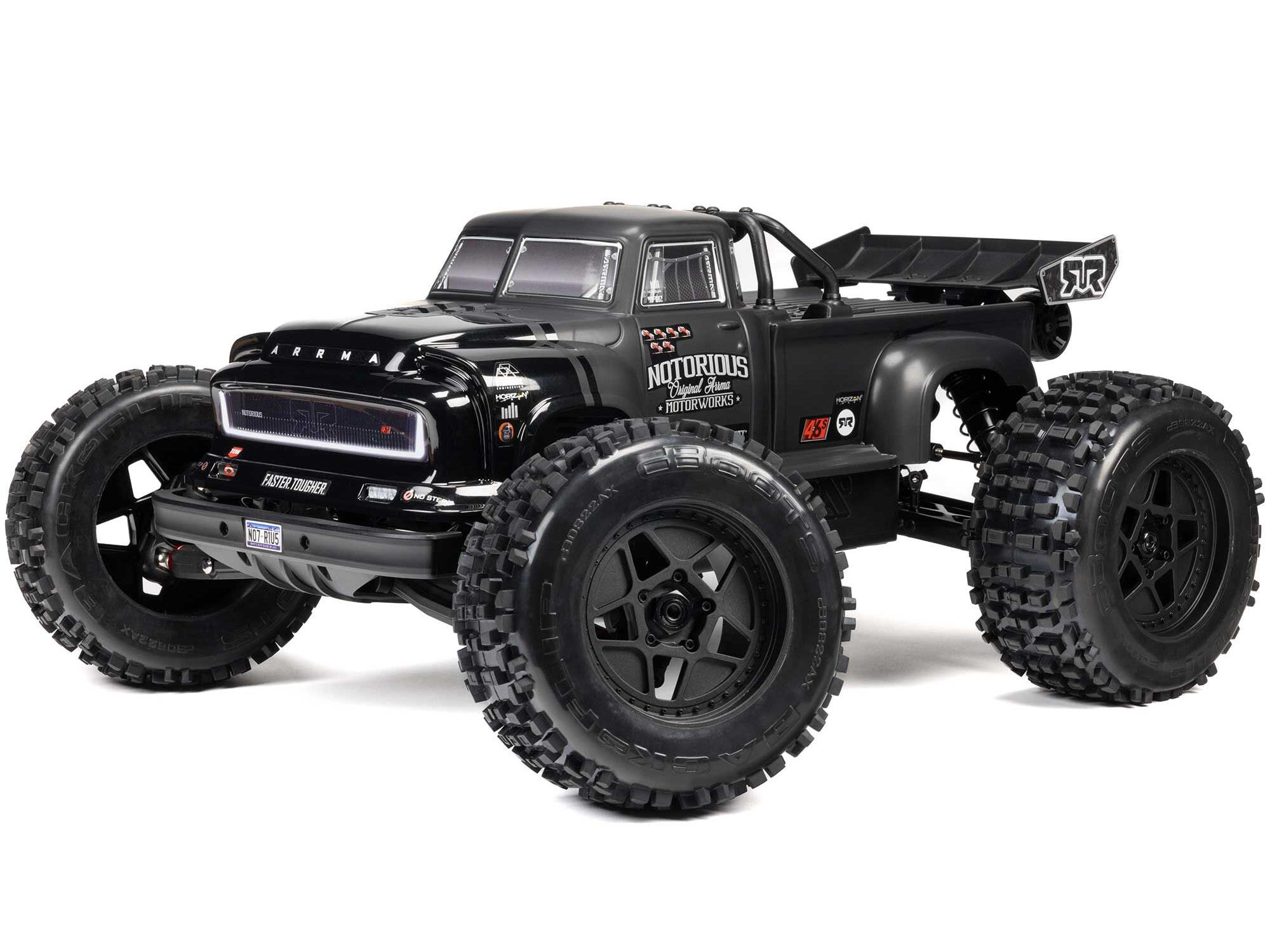 1/8 NOTORIOUS 6S V6 4X4 BLX Stunt Truck RTR Black 1/8 NOTORIOUS 6S V6 4X4 BLX Stunt Truck RTR Black - Image 1