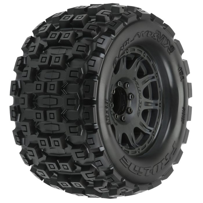 1/8 Badlands MX38 F/R 3.8" MT Tires Mounted 17mm Blk Raid (2 - Image 1