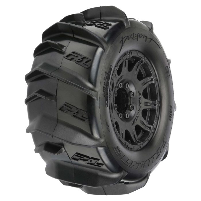 1/8 Dumont F/R 3.8" MT Tires Mounted 17mm Blk Raid (2) - Image 1