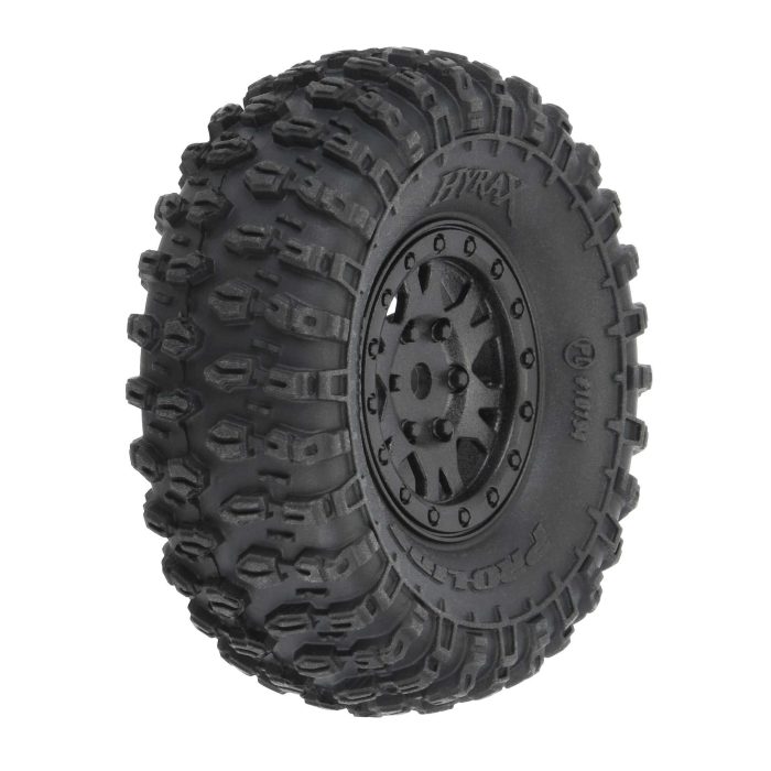 1/24 Hyrax F/R 1.0" Tires Mounted 7mm Black Impulse (SCX24) - Image 1