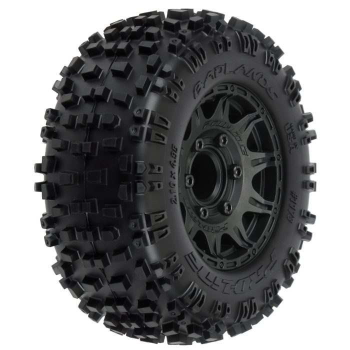 1/10 Badlands Front/Rear 2.8" MT Tires Mounted 12mm Blk Raid - Image 1