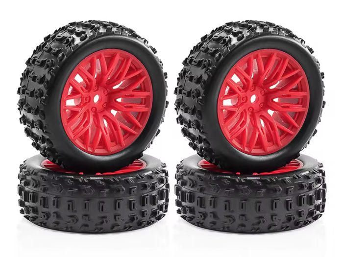 Mud Block, Tyre w/ Red 10 Spoke Rim Set, 1/18 Typhon - Image 1