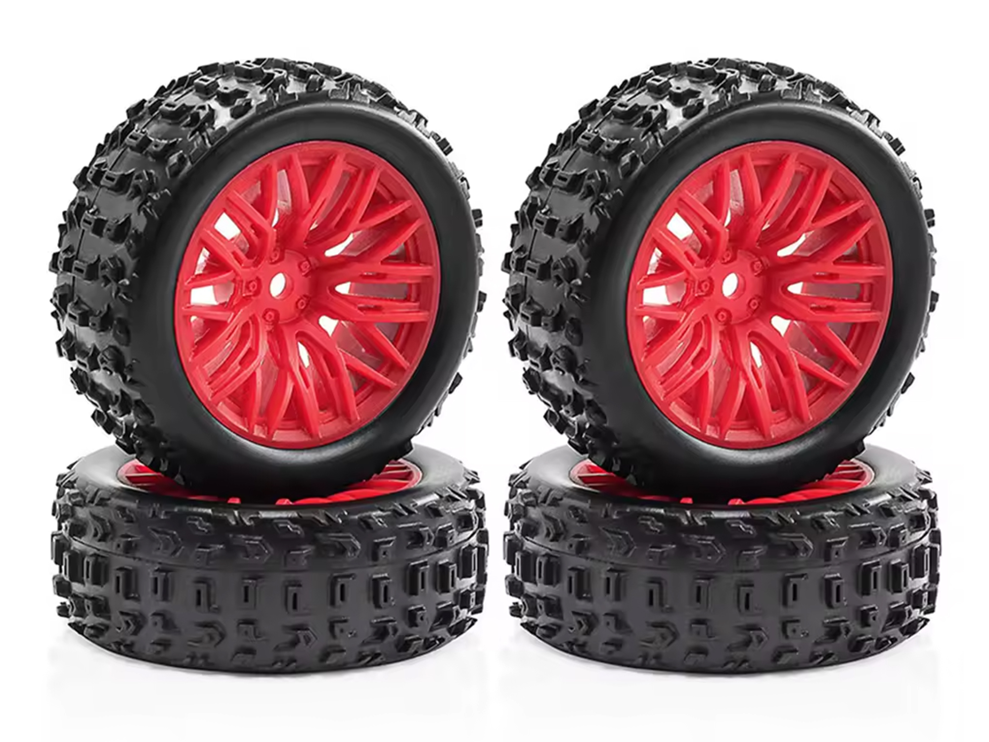 Mud Block Mud Block, Tyre w/ Red 10 Spoke Rim Set, 1/18 Typhon - Image 1