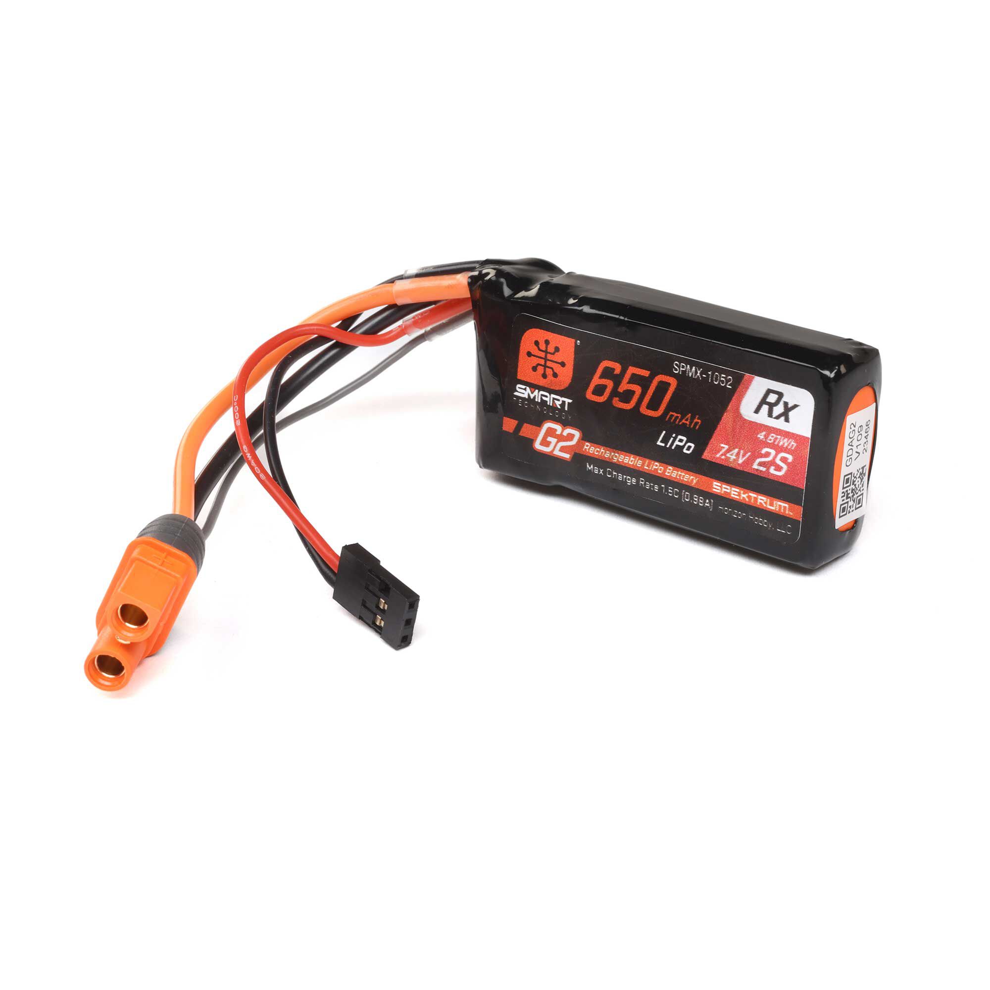 7.4V 650mAh 2S 15C Smart G2 Receiver LiPo Battery: IC3 7.4V 650mAh 2S 15C Smart G2 Receiver LiPo Battery: IC3 - Image 1