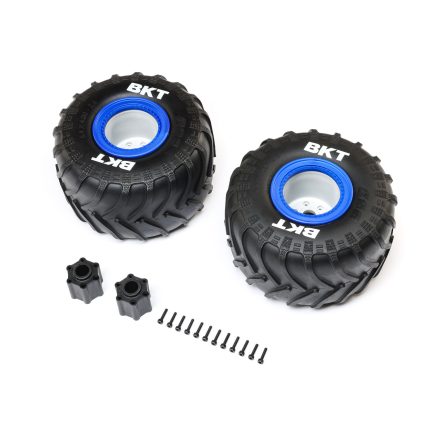 BKT 2.6" Monster Truck Tire, Med, Premount, Blue (2): LMT 2.