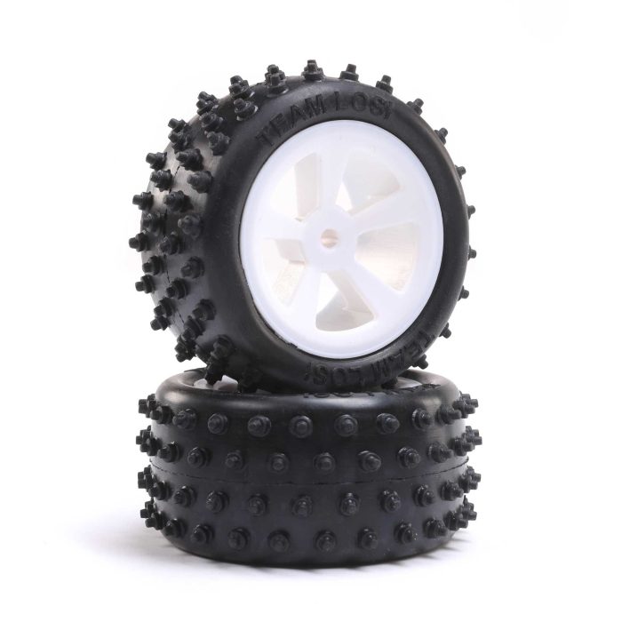 4 Row Rear Tires, Mounted, White (2): Mini JRX2 - Image 1