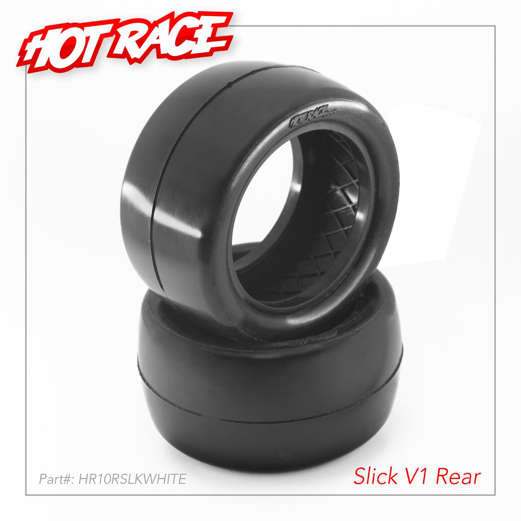 HOT RACE 1/10 TYRES REAR SLICK V1 2WD/4WD WHITE pr HR003-2101