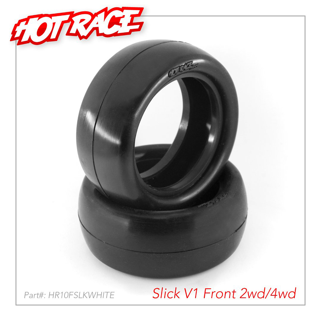 HOT RACE 1/10 TYRES FR SLICK V1 2WD/4WD WHITE - pr HR003-2201